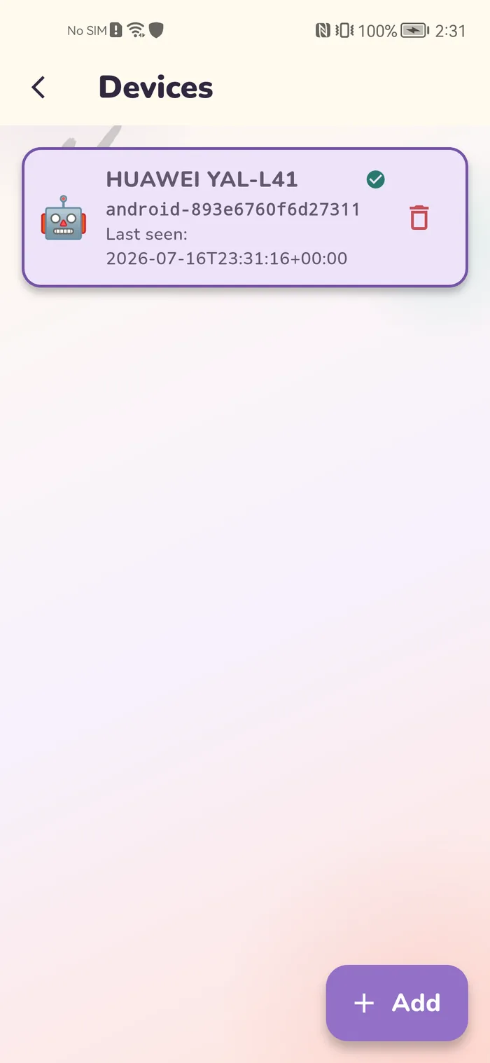 Devices tab in the Gardion parent dashboard